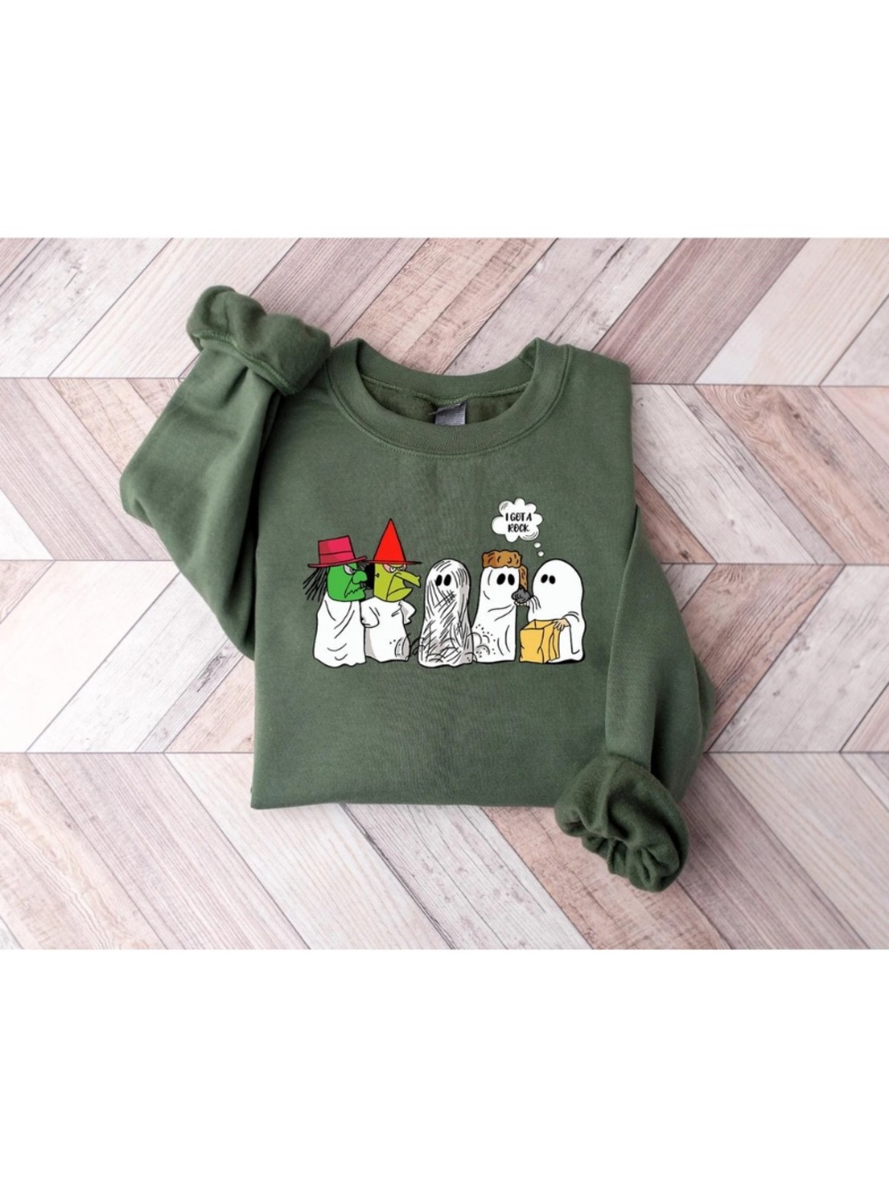 Military Green Halloween Ghosts Graphic Crewneck Sweatshirt